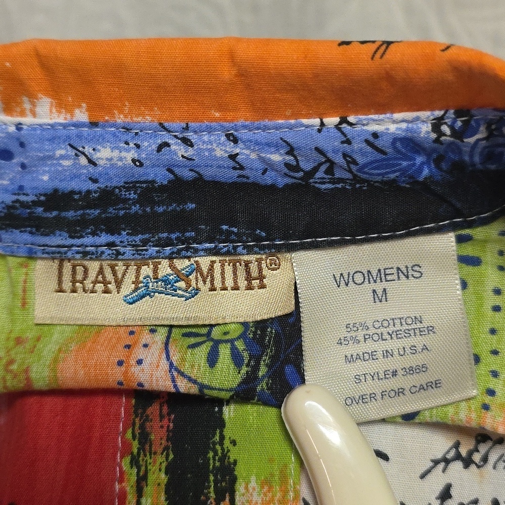 TravelSmith Red Orange Green Blue Graphic Button Down Shirt Vacation - Picture 9 of 9